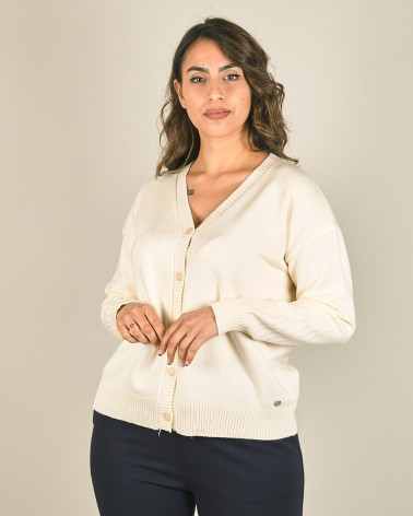 Cardigan con orlo a coste e trama su manica