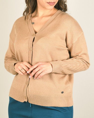 Cardigan con orlo a coste e trama su manica