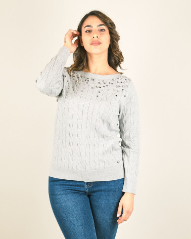 Maglia a trecce con strass davanti