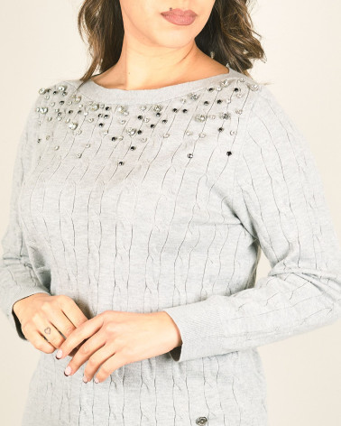 Maglia a trecce con strass davanti