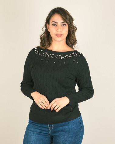 Maglia a trecce con strass davanti