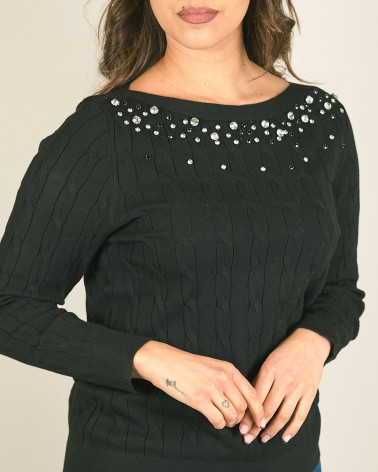 Maglia a trecce con strass davanti