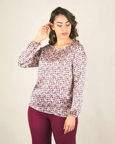 Blusa in fantasia bordeaux con scollo a goccia