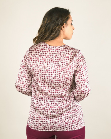 Blusa in fantasia bordeaux con scollo a goccia