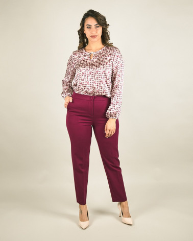 Blusa in fantasia bordeaux con scollo a goccia