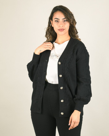 Cardigan in trama intrecciata con scollo a V