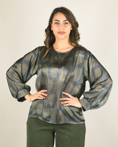 Blusa in fantasia geometrica verde militare