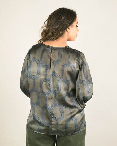 Blusa in fantasia geometrica verde militare