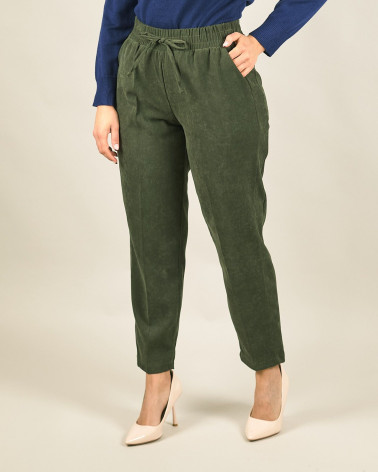 Pantaloni capri con laccetto in velluto verde