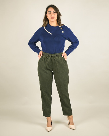 Pantaloni capri con laccetto in velluto verde