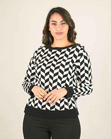 Maglia in fantasia geometrica bicolore