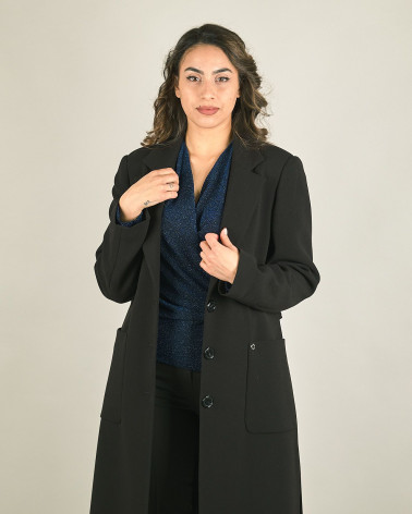 Cappotto nero lungo con con cintura