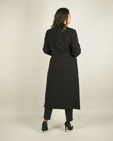 Cappotto nero lungo con con cintura