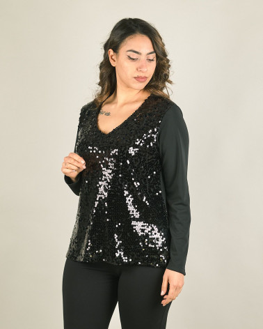 Maglia scollata con paillettes