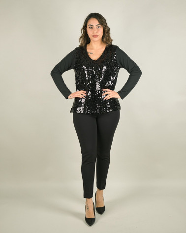 Maglia scollata con paillettes