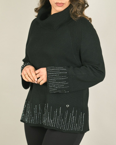 Maxi pullover in misto lana con strass