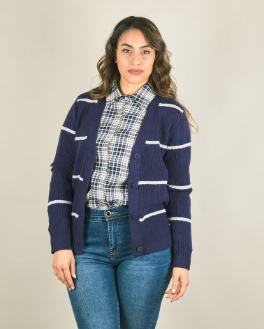 Cardigan morbido con righe in lurex