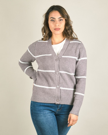 Cardigan morbido con righe in lurex