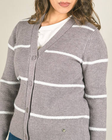 Cardigan morbido con righe in lurex