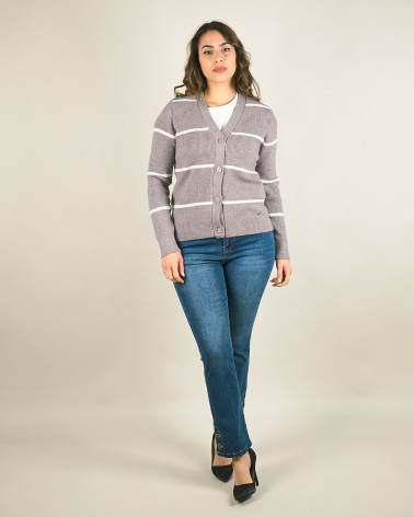 Cardigan morbido con righe in lurex