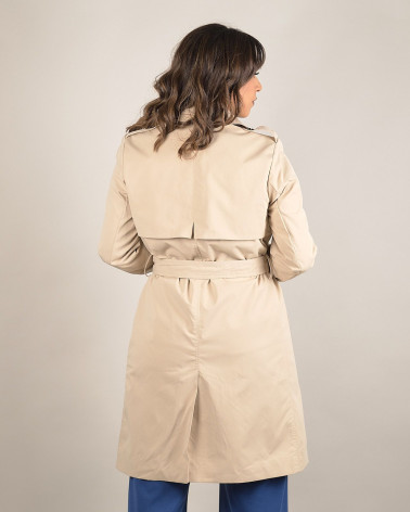 Trench doppiopetto beige in tessuto tecnico 