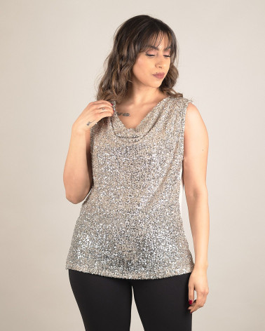 Top con paillettes e collo drappegiato