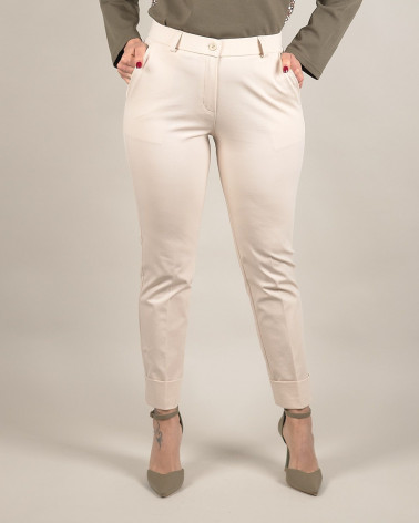 Pantaloni beige con risvolto in punto milano