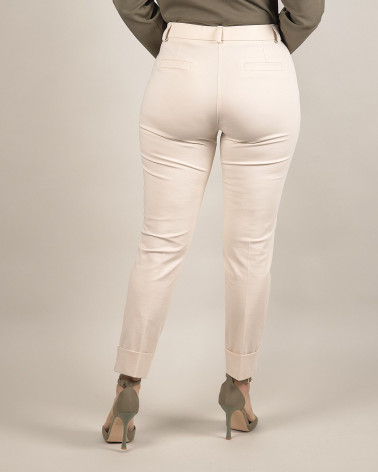 Pantaloni beige con risvolto in punto milano