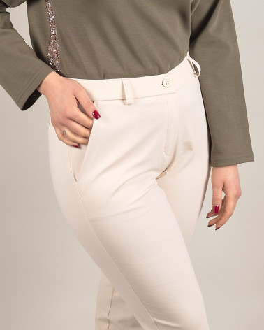 Pantaloni beige con risvolto in punto milano