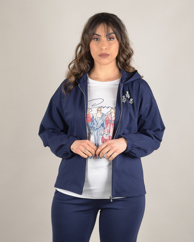 Felpa blu elegante con cappuccio e zip frontale