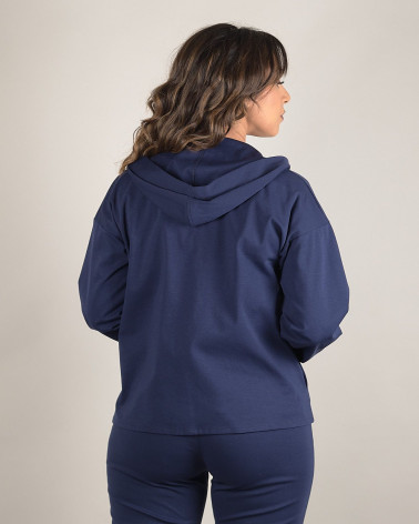 Felpa blu elegante con cappuccio e zip frontale