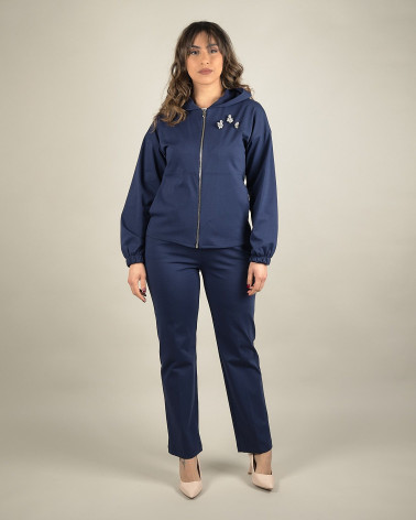 Felpa blu elegante con cappuccio e zip frontale