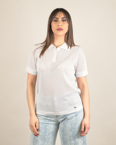 Polo in maglia traforata con lurex