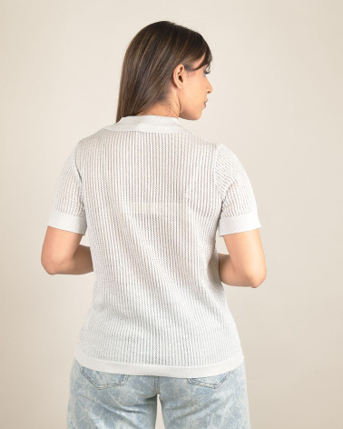 Polo in maglia traforata con lurex