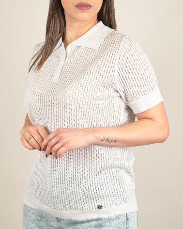 Polo in maglia traforata con lurex