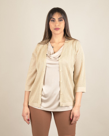 Cardigan in maglia traforata lurex