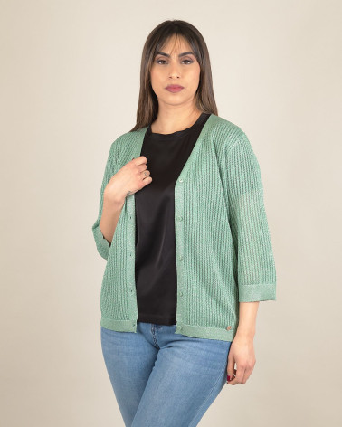 Cardigan in maglia traforata lurex