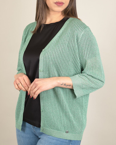 Cardigan in maglia traforata lurex