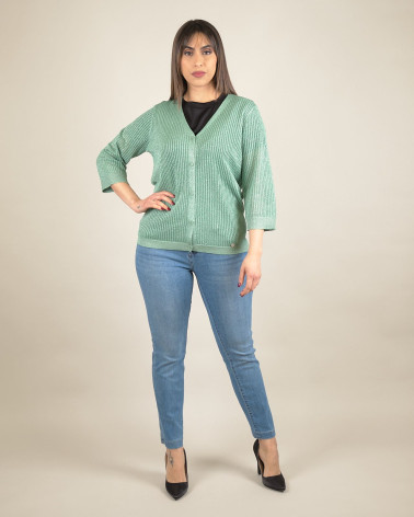 Cardigan in maglia traforata lurex