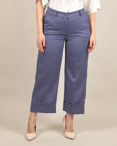 Pantaloni cropped in chambray con risvolto