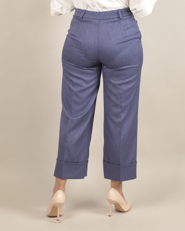 Pantaloni cropped in chambray con risvolto