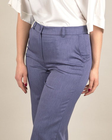 Pantaloni cropped in chambray con risvolto