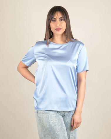 T-shirt polvere in raso con scollo in lurex