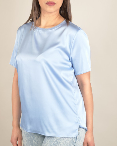 T-shirt polvere in raso con scollo in lurex