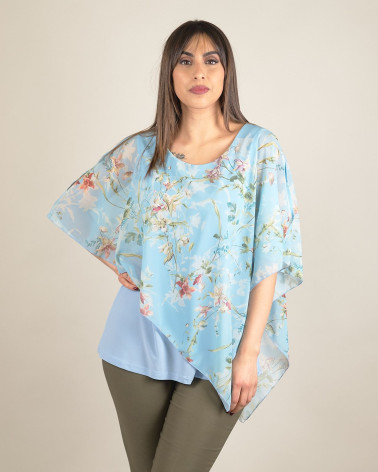 Blusa asimmetrica in chiffon fantasia floreale