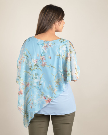 Blusa asimmetrica in chiffon fantasia floreale