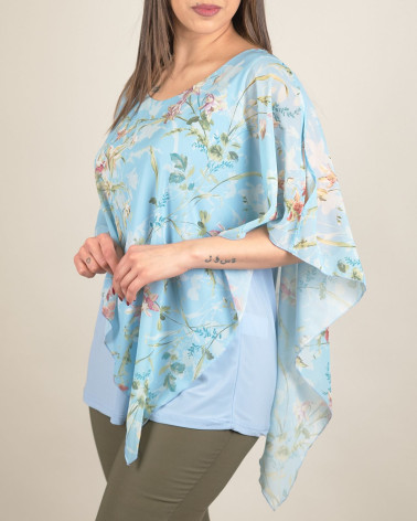 Blusa asimmetrica in chiffon fantasia floreale