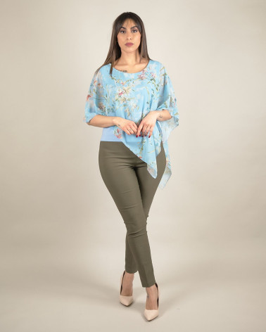 Blusa asimmetrica in chiffon fantasia floreale