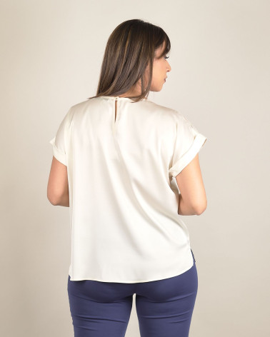 Blusa burro in raso con tulle ricamato