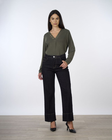 Jeans straight cropped in denim scuro